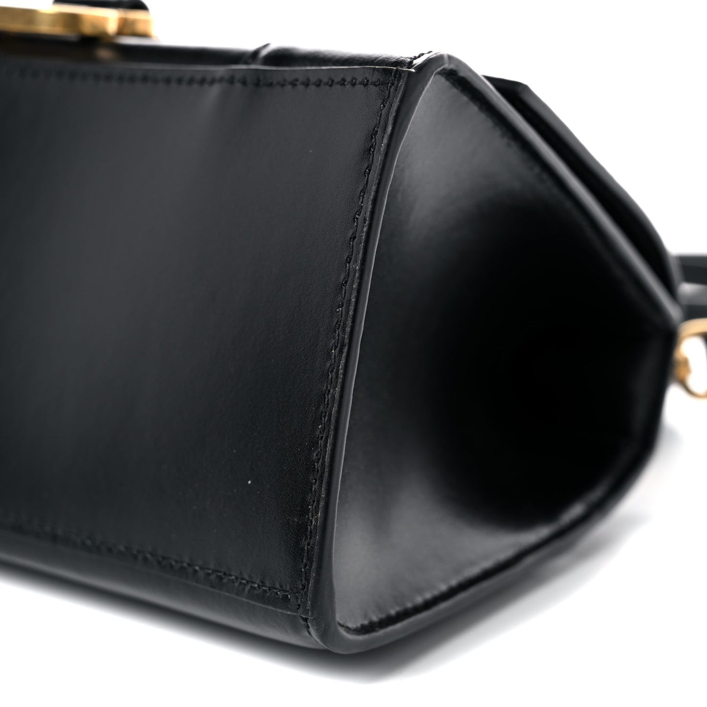 Shiny Box Calfskin Small Hourglass Top Handle Bag Black