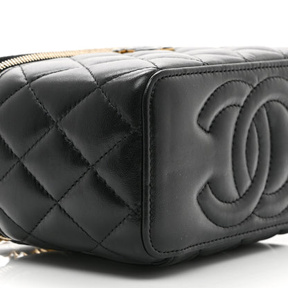 Chanel Lambskin Enamel Quilted Small Vanity Case With Chain Black 9 of 10