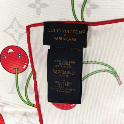 Louis Vuitton LV X TM Silk Monogram Cerises Square Scarf 90 White 3 of 4