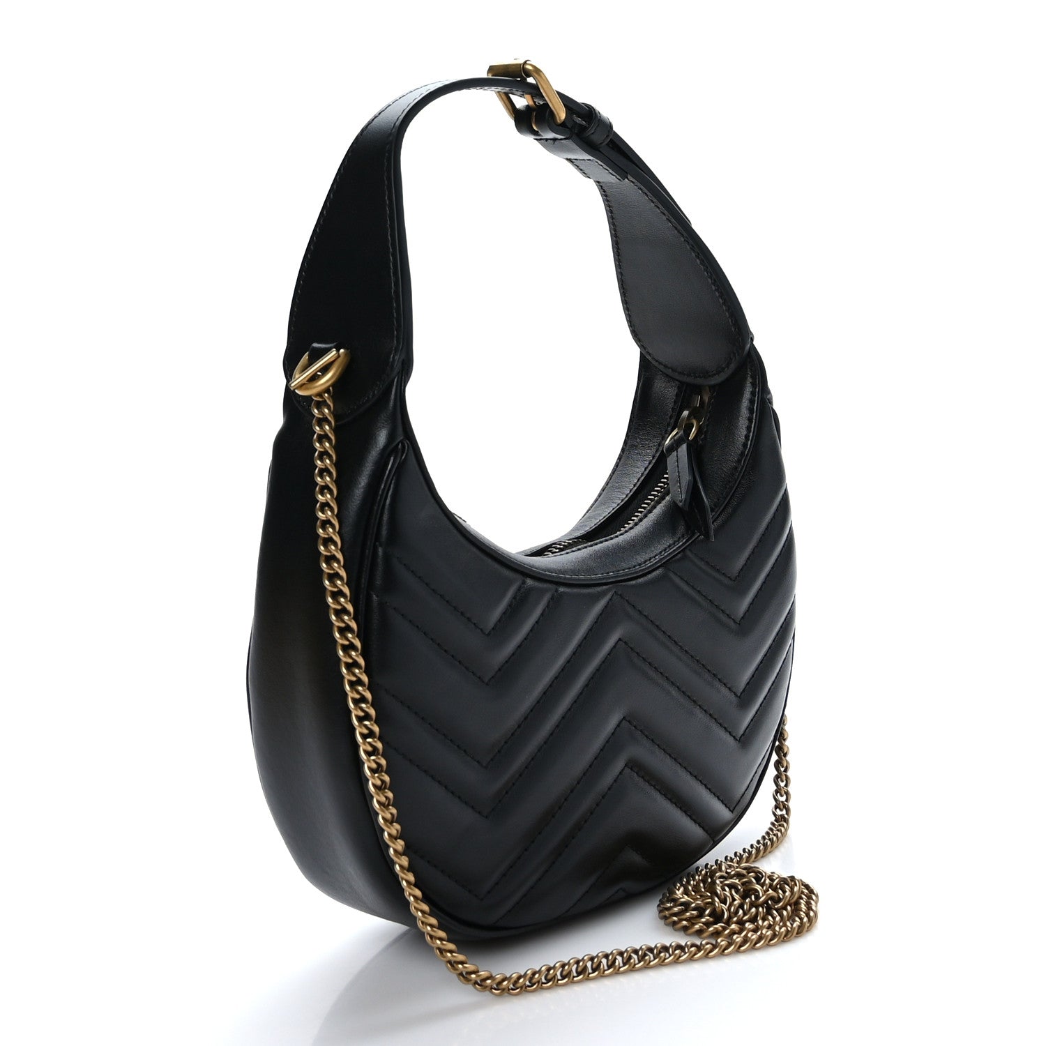 Gucci Calfskin Matelasse Chevron Mini GG Marmont Half Moon Hobo Black 3 of 8