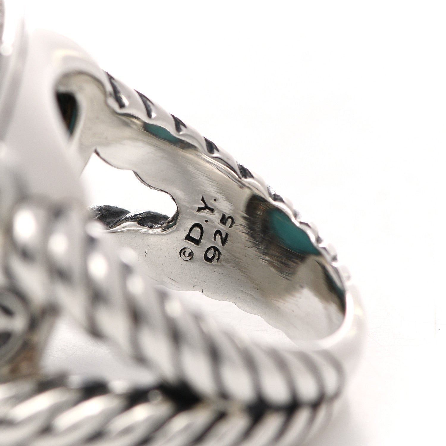 David Yurman Sterling Silver Diamond Reconstituted Turquoise 17mm Albion Ring 57 8 5 of 7
