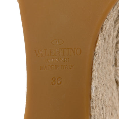 Valentino Garavani Grained Calfskin Rockstud Ankle Wrap Espadrille 15/85mm Wedges 36 Poudre Natural 8 of 9