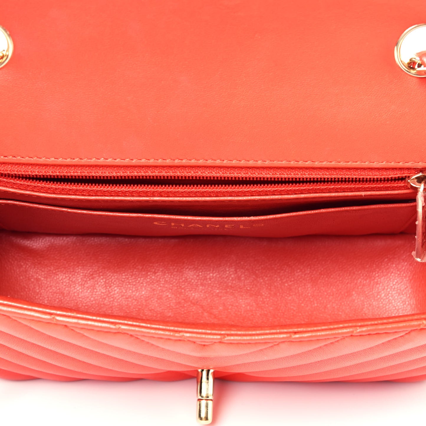 Lambskin Chevron Quilted Mini Rectangular Flap Red