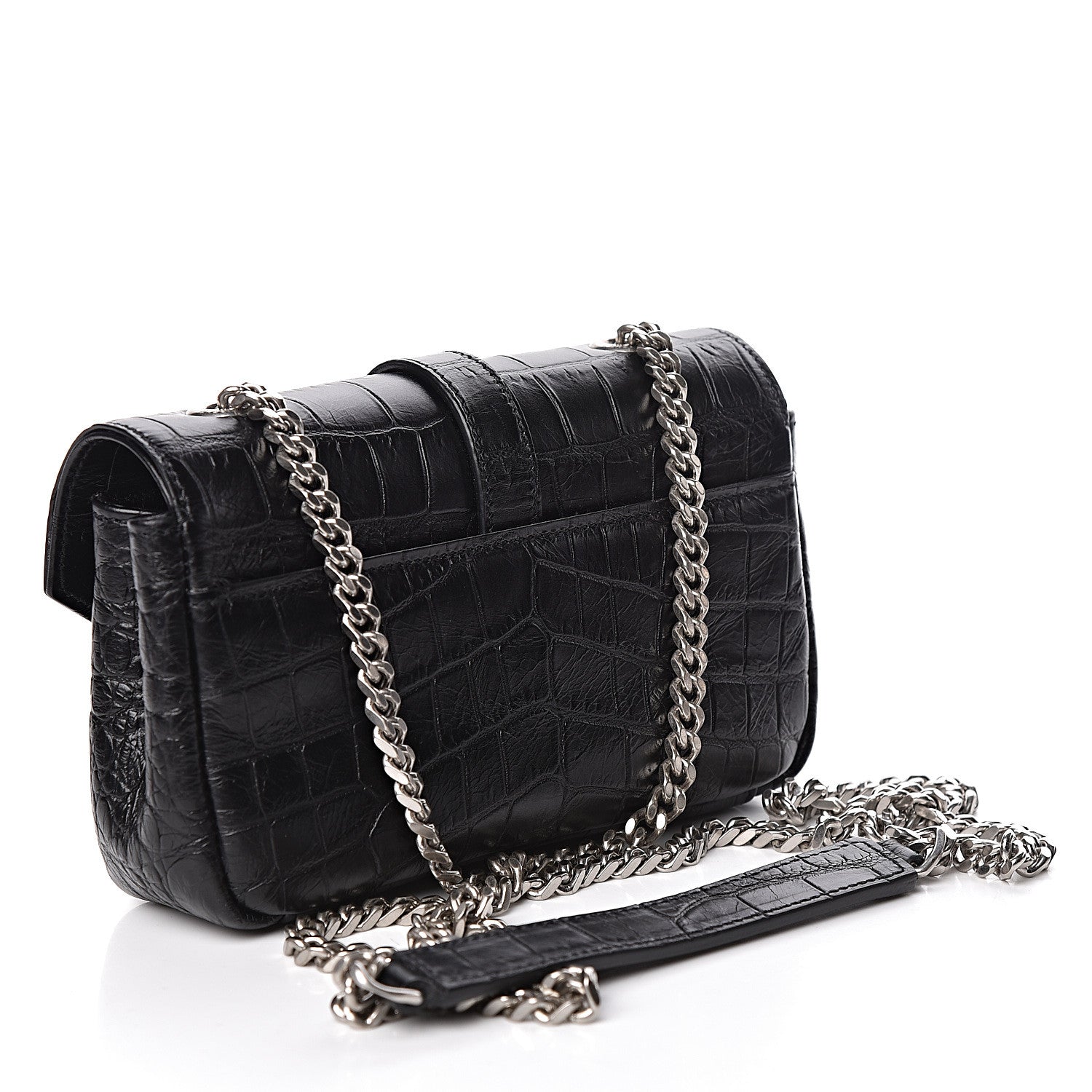 Saint Laurent Calfskin Crocodile Embossed Baby Monogram Classic Chain Bag Black 3 of 10