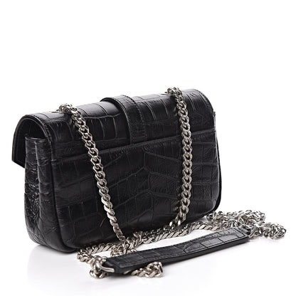 Saint Laurent Calfskin Crocodile Embossed Baby Monogram Classic Chain Bag Black 3 of 10