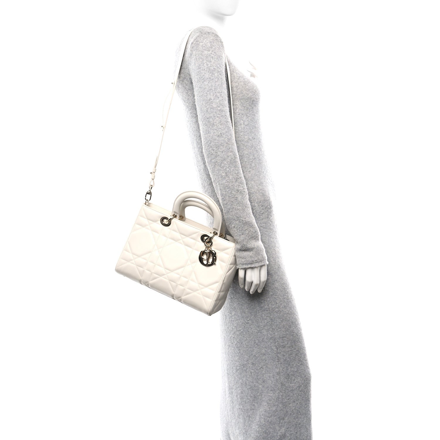 Christian Dior Calfskin Maxi Cannage Medium My ABCDior Lady D-Sire Tote White 2 of 10