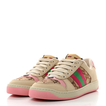 Gucci Calfskin GG Supreme Crystals Web Screener Sneakers 36 Beige Ebony Wild Rose 3 of 8