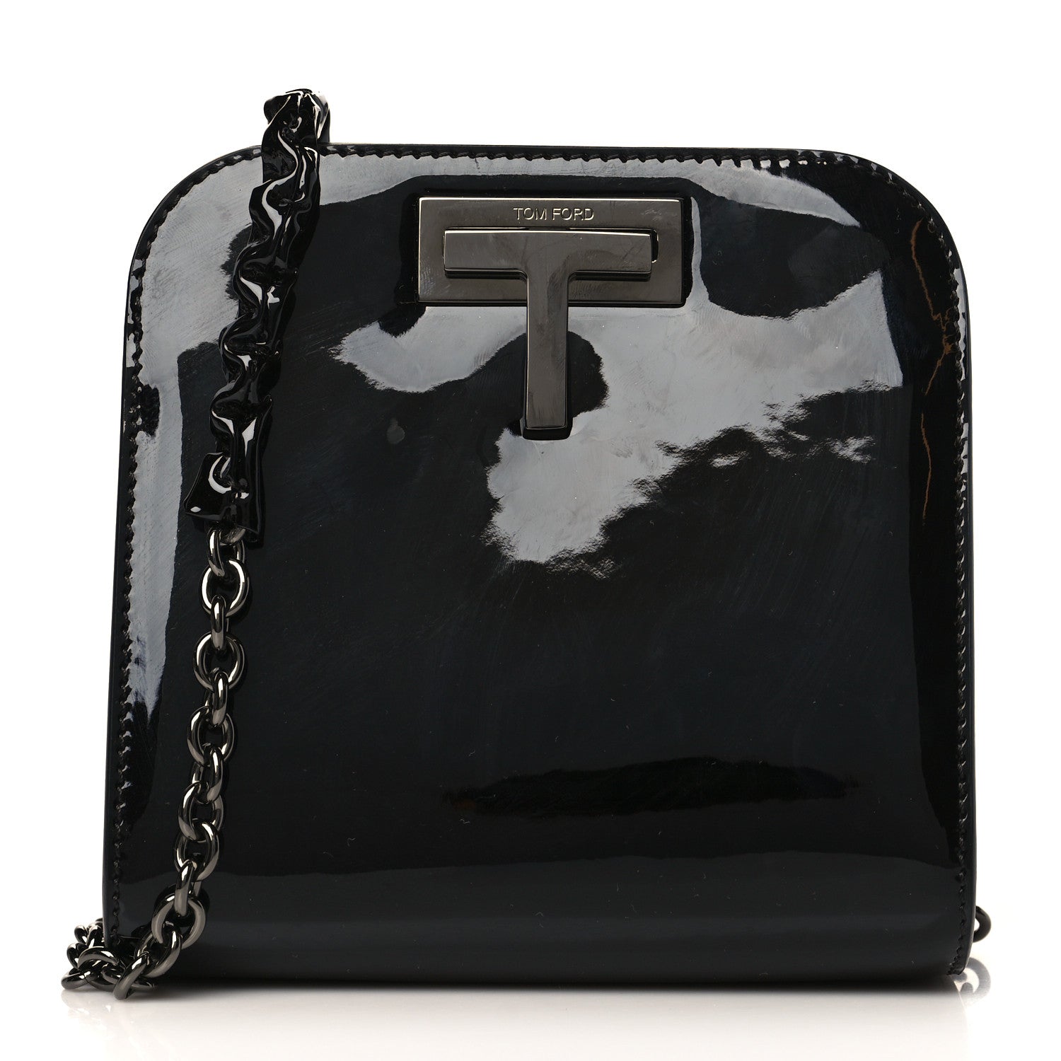 Tom Ford Patent Cosmo T Lock Chain Bag Black 1 of 8