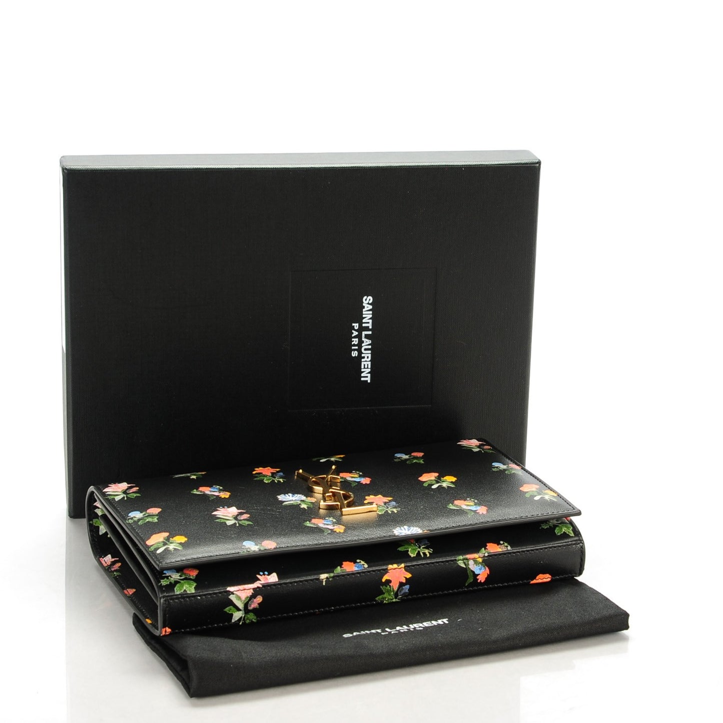 Calfskin Prairie Flower Printed Monogram Wallet On Chain Black Multicolor