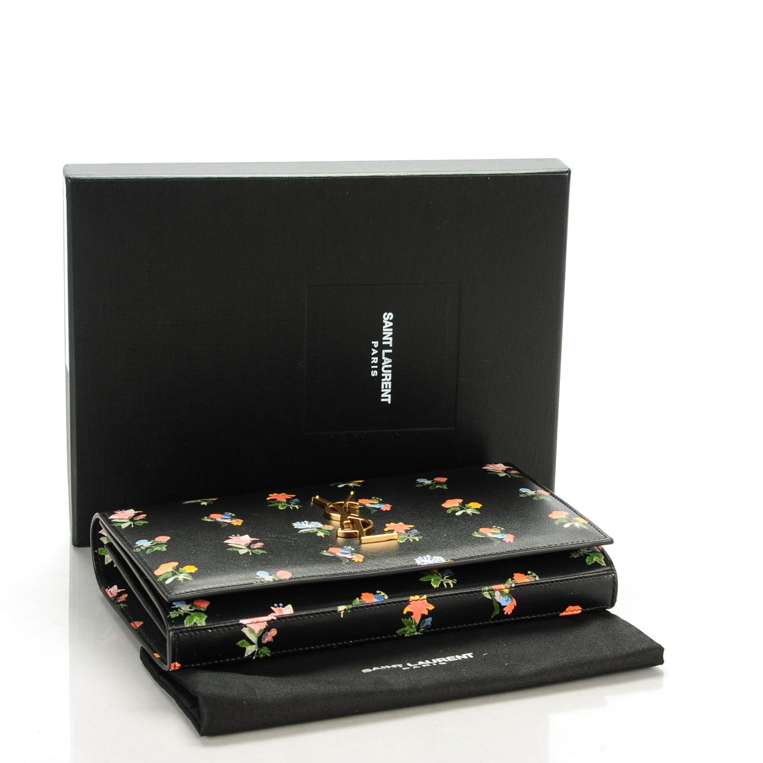 Saint Laurent Calfskin Prairie Flower Printed Monogram Wallet On Chain Black Multicolor 4 of 7
