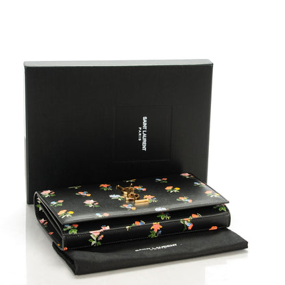 Saint Laurent Calfskin Prairie Flower Printed Monogram Wallet On Chain Black Multicolor 4 of 7