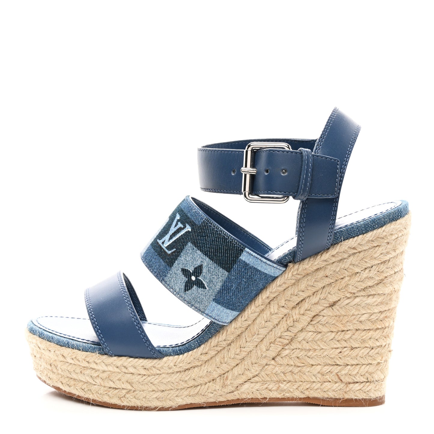 Monogram Denim Starboard Espadrille Wedge Sandal 40 Blue