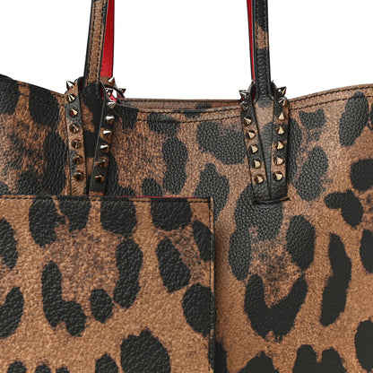 Christian Louboutin Calfskin Leopard Print Spikes East West Cabata Tote Brown 8 of 10
