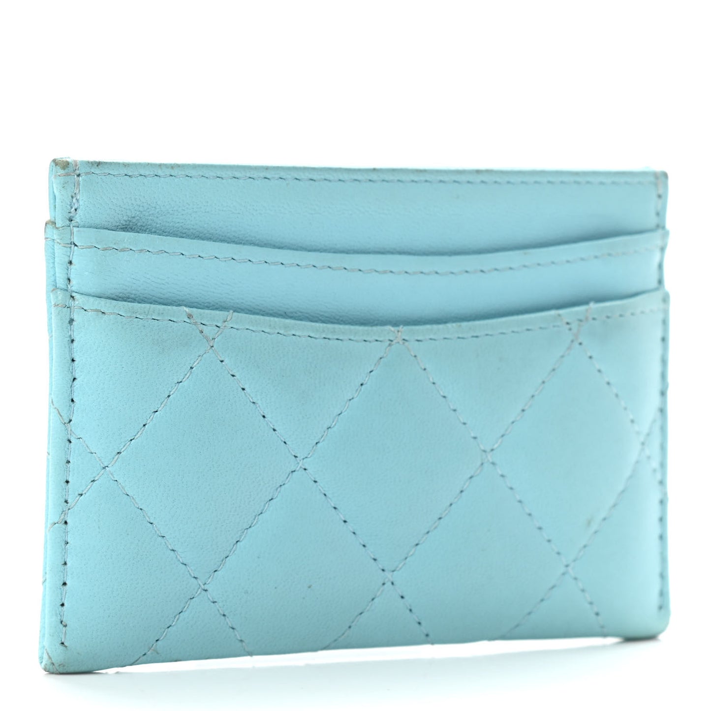 Lambskin Quilted Card Holder Light Blue