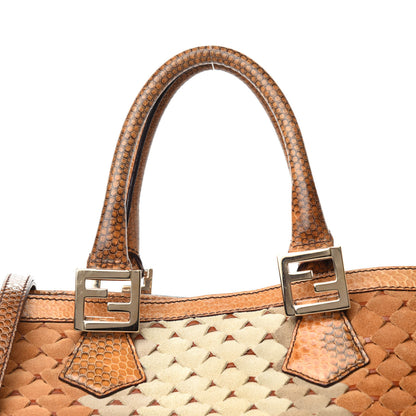 Fendi Suede Calfskin Water Snake Twins Tote Brown 10 of 10