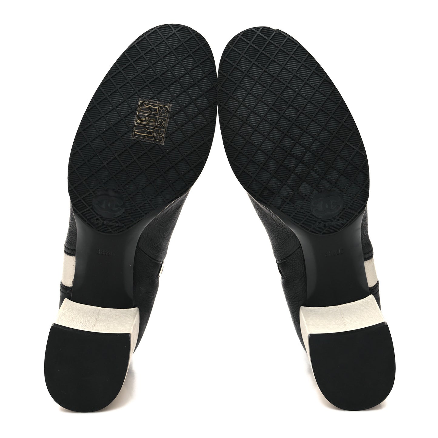 Goatskin Calfskin CC Short Boots 38.5 Black White