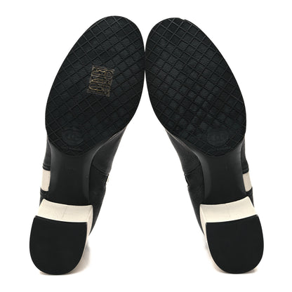 Chanel Goatskin Calfskin CC Short Boots 38.5 Black White 5 of 9