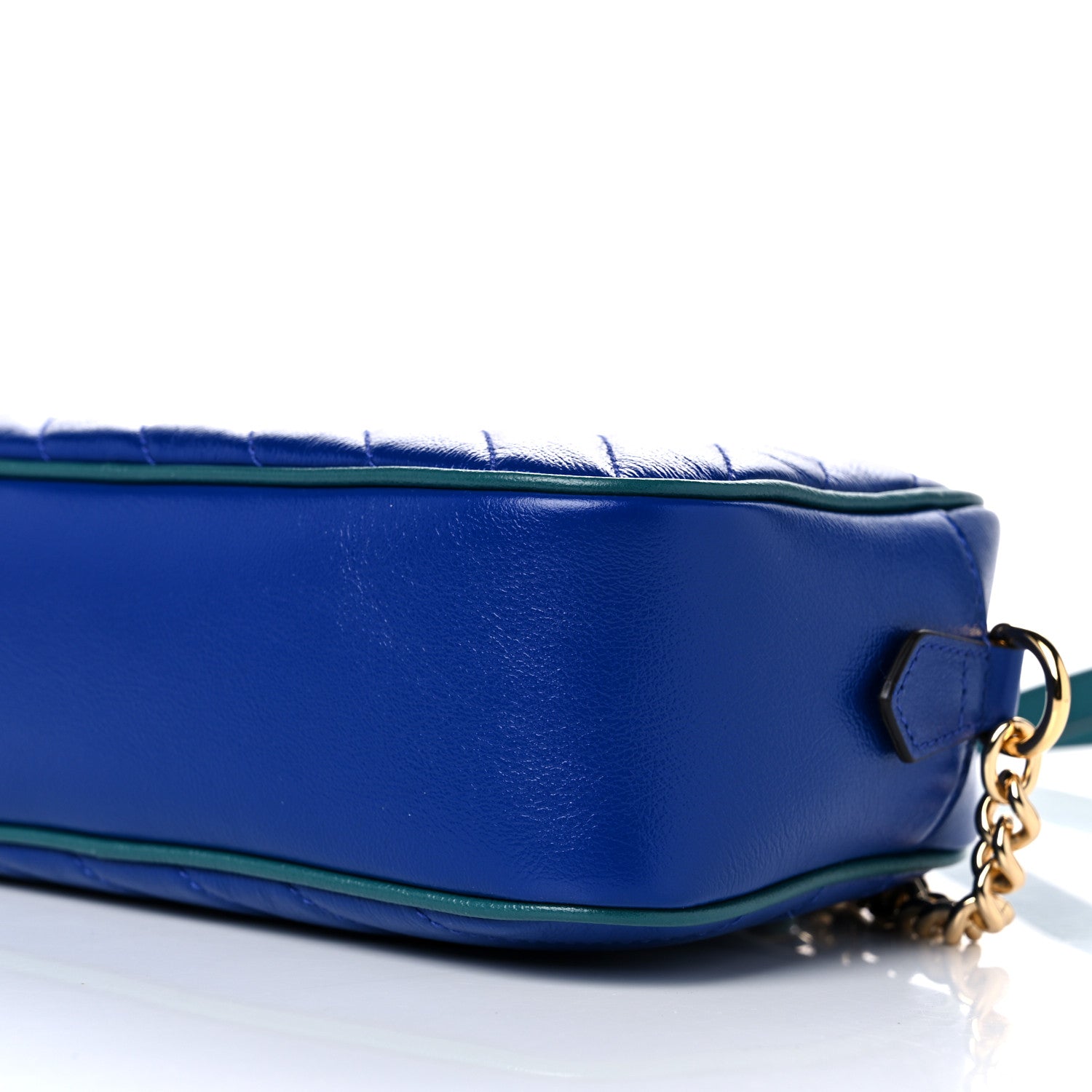 Gucci Azalea Calfskin Enamel Matelasse Diagonal Small Torchon GG Marmont Chain Shoulder Bag Imperial Blue Pavone 10 of 10
