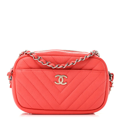 Chanel Caviar Chevron Quilted Camera Case Red 1 of 10