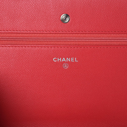 Chanel Caviar Camellia Embossed Wallet On Chain WOC Red 6 of 8