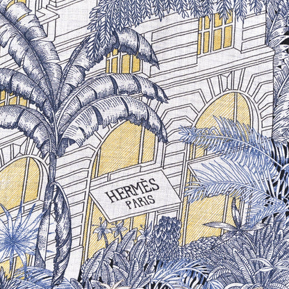 Hermes Cashmere Silk Faubourg Tropical Shawl 140 Gris Chine Encre Jaune 4 of 4