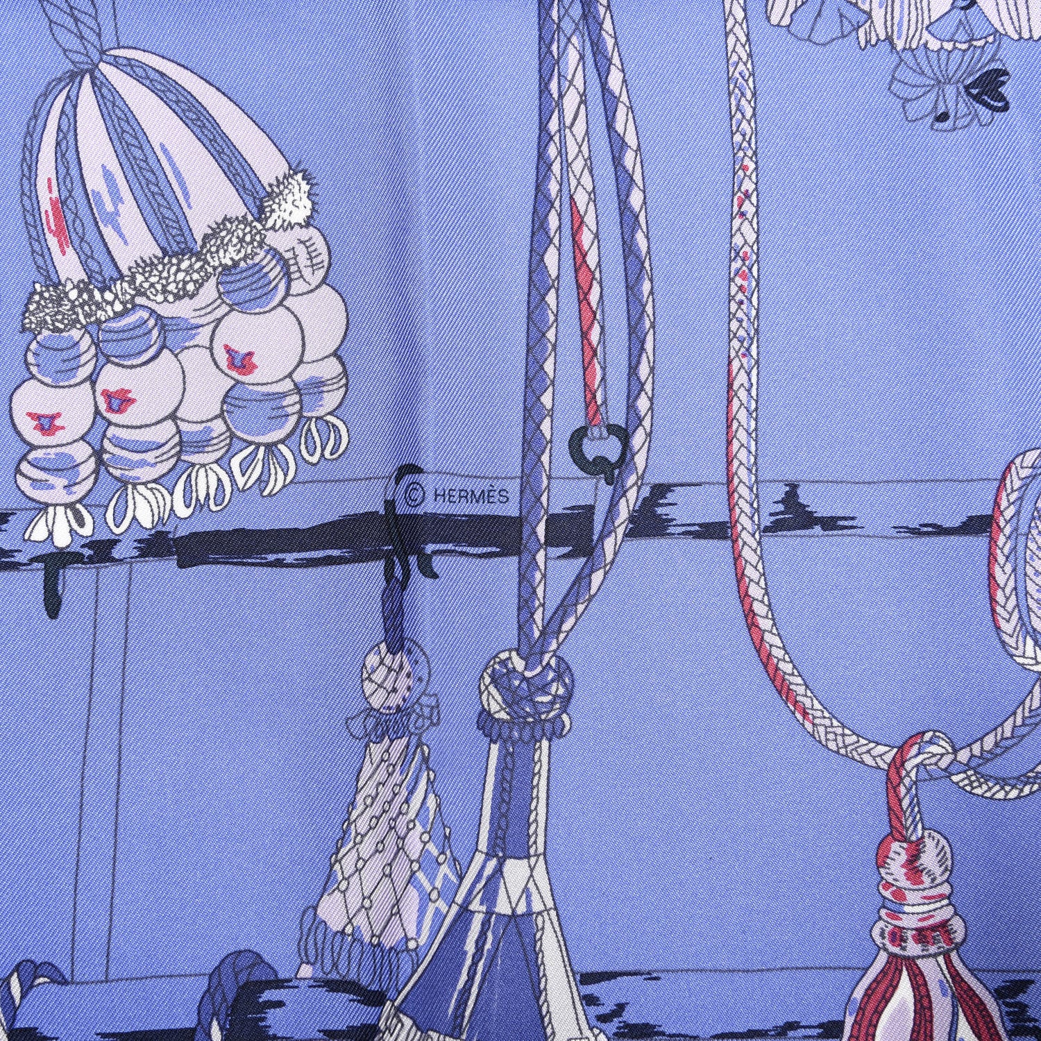 Hermes Silk Passementerie Quadri Scarf 90 Indigo Lavender Gris 5 of 5