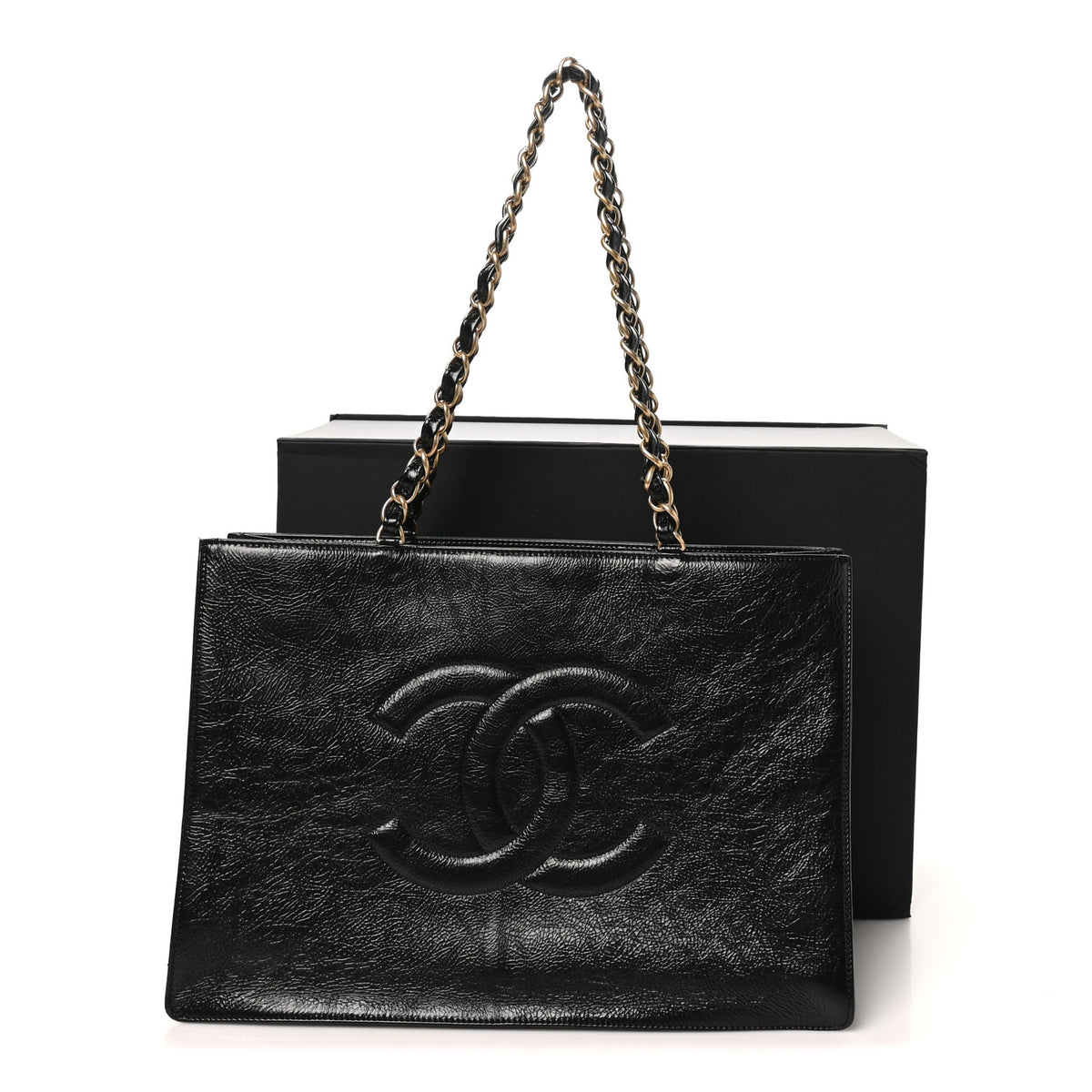 Glazed Aged Calfskin CC Tote Black