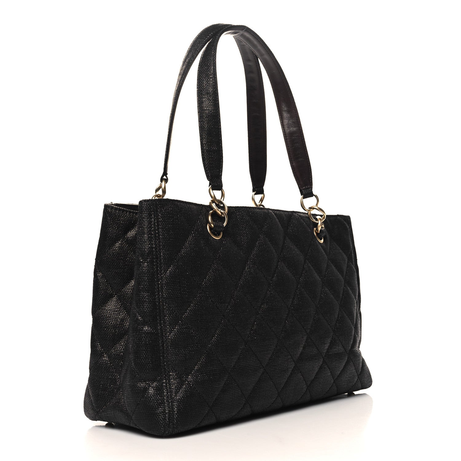 Chanel Woven Straw Quilted Shopping Tote Black 3 of 10