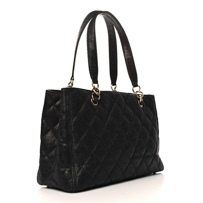 Chanel Woven Straw Quilted Shopping Tote Black 3 of 10