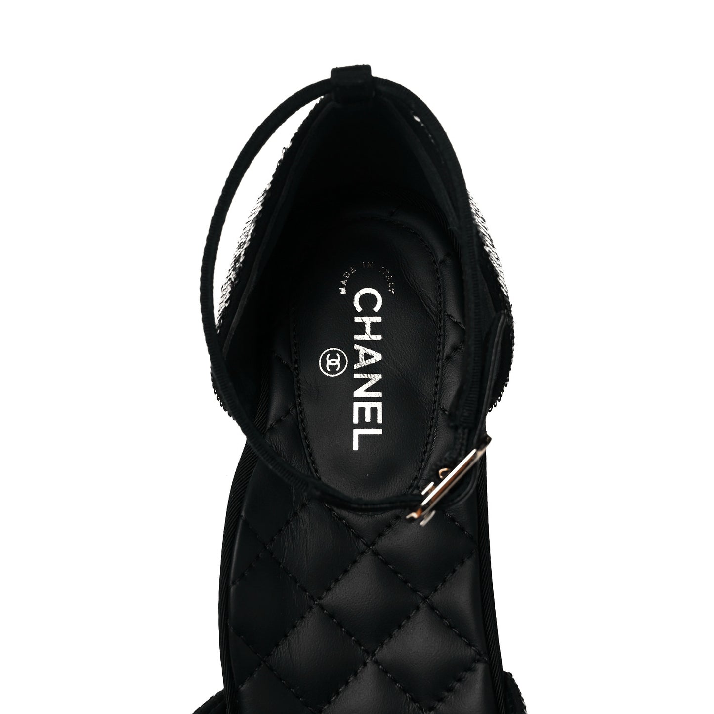 Sequin Grosgrain CC Cap Toe Ankle Flat 37.5 Black