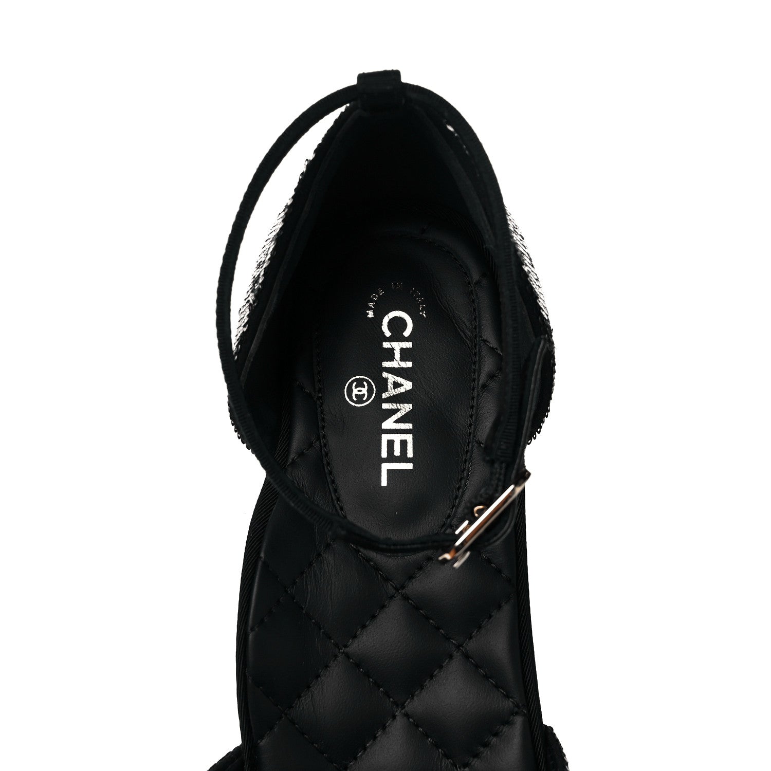 Chanel Sequin Grosgrain CC Cap Toe Ankle Flat 37.5 Black 7 of 9
