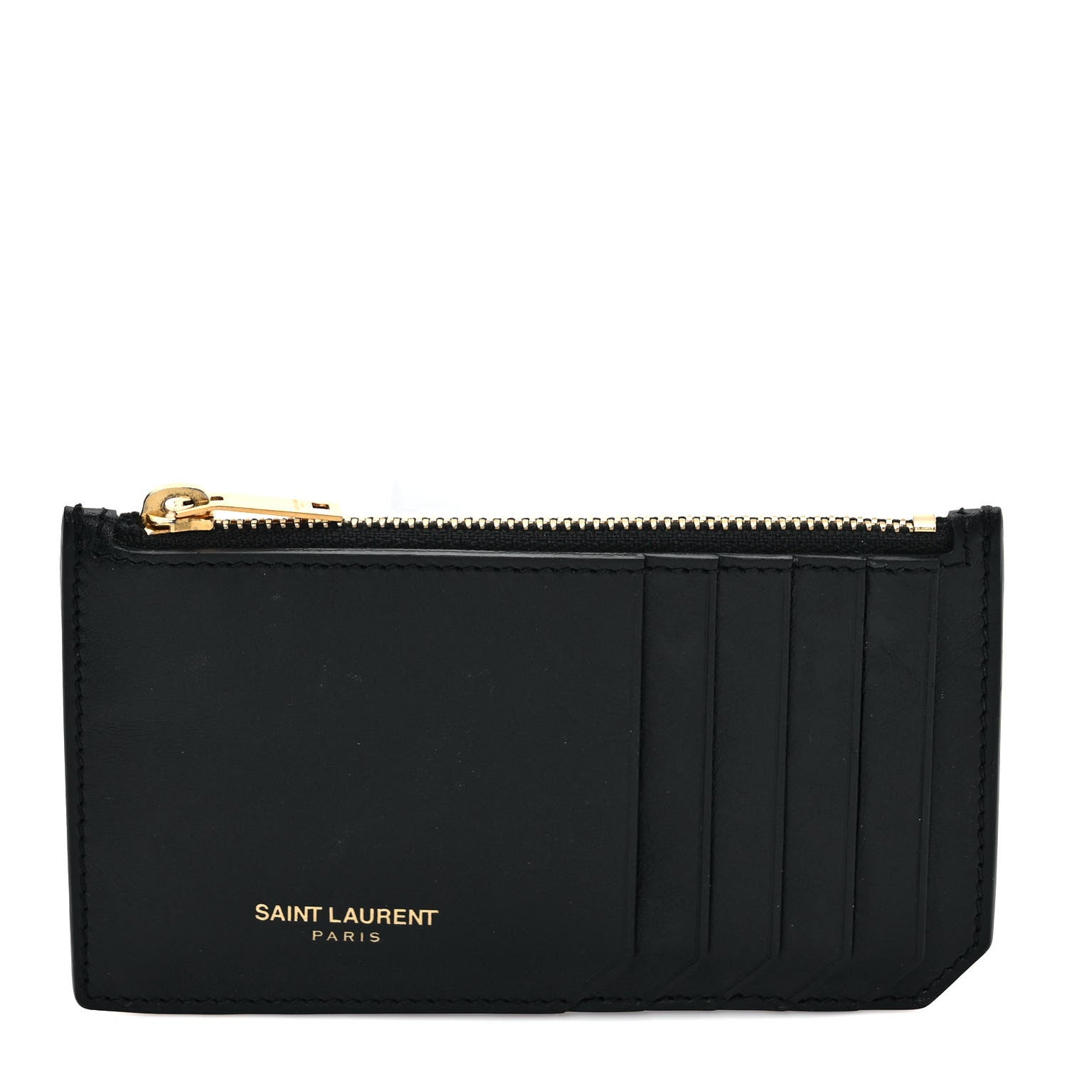 Saint Laurent Calfskin 5 Fragments Zip Pouch Card Holder Black 1 of 8