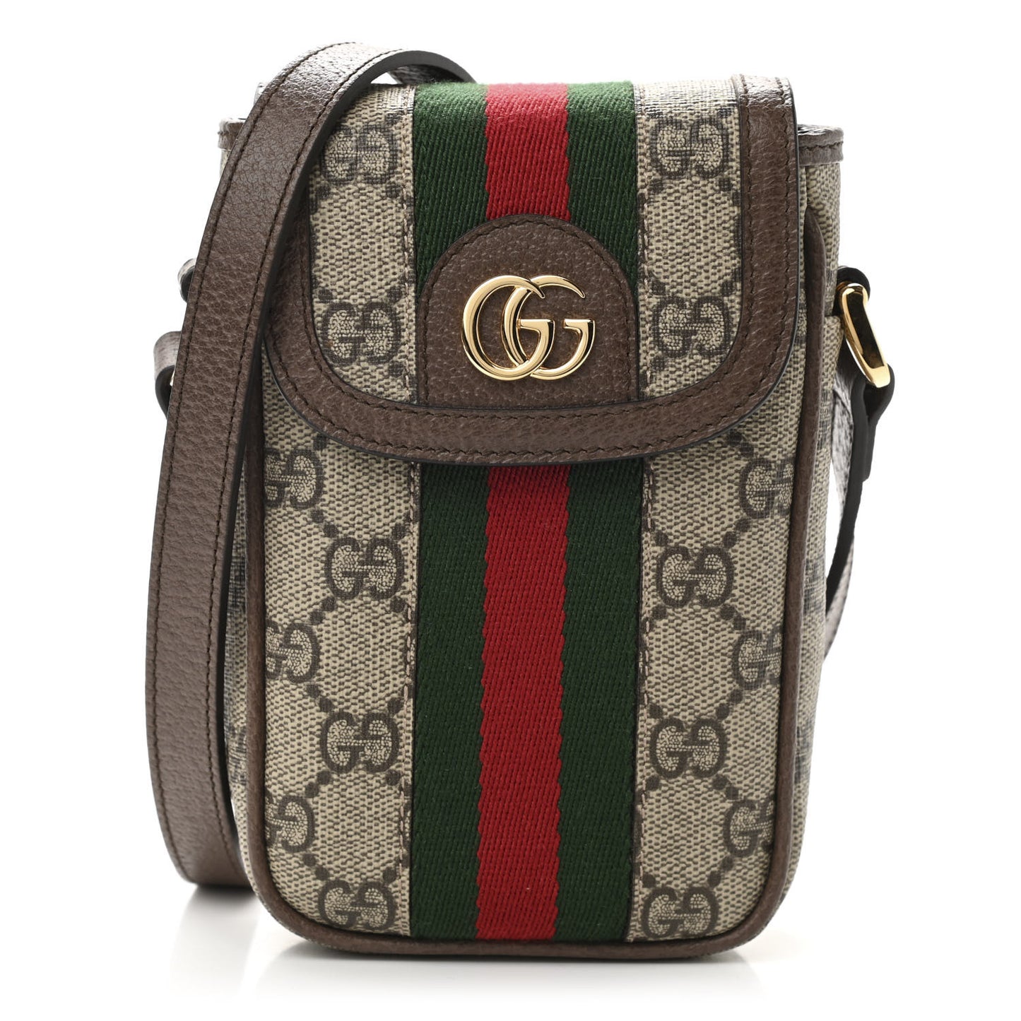 GG Supreme Monogram Web Ophidia Phone Crossbody Bag Beige New Acero