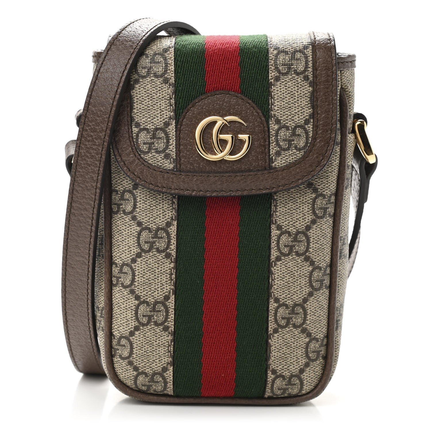 Gucci GG Supreme Monogram Web Ophidia Phone Crossbody Bag Beige New Acero 1 of 11