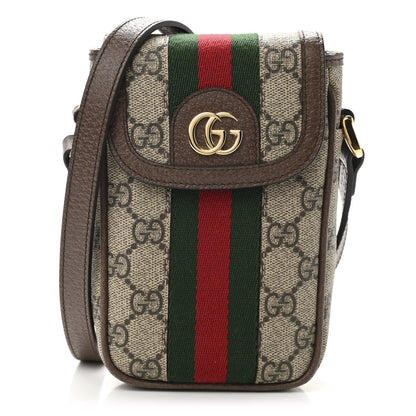 Gucci GG Supreme Monogram Web Ophidia Phone Crossbody Bag Beige New Acero 1 of 11