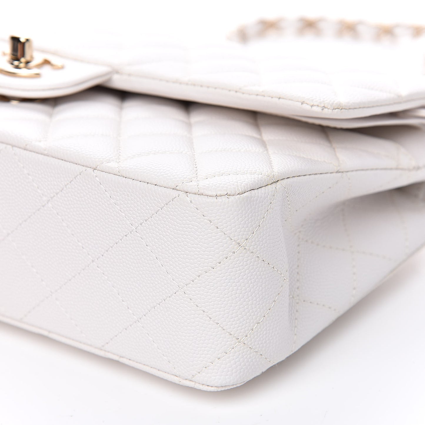 Caviar Quilted Medium Double Flap White