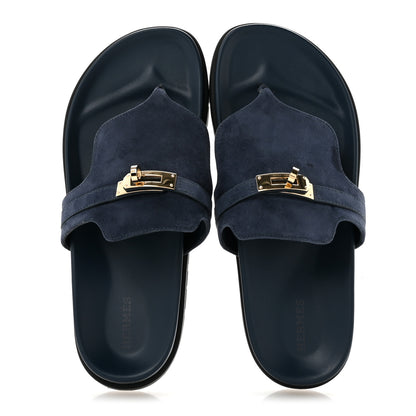 Hermes Suede Goatskin Womens Empire Sandals 39.5 Bleu Celeste 2 of 10