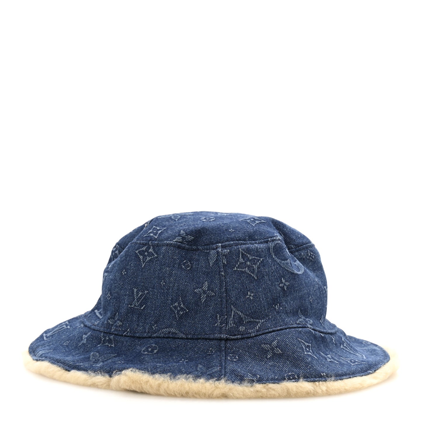 Monogram Denim Shearling Bucket Hat L Blue