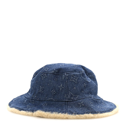 Louis Vuitton Monogram Denim Shearling Bucket Hat L Blue 5 of 9