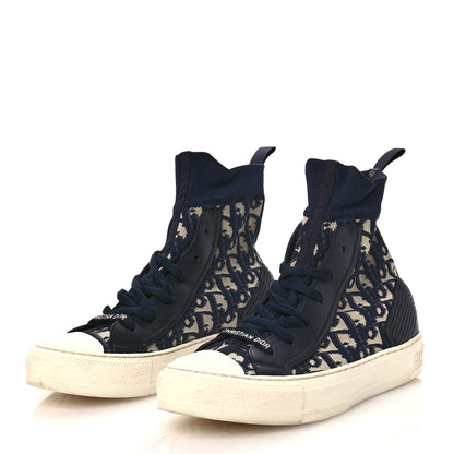 Christian Dior Technical Knit Calfskin Oblique Womens Walk'n Dior High Top Sneakers 39 Deep Blue 3 of 9