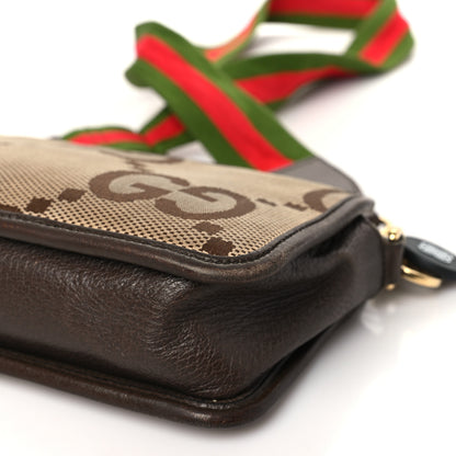 Gucci Monogram Jumbo GG Textured Dollar Calfskin Web Mini Crossbody Bag Camel Ebony New Acero 10 of 13