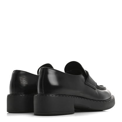 Prada Spazzolato Metal Triangle Logo 50mm Loafers 37 Black 5 of 13