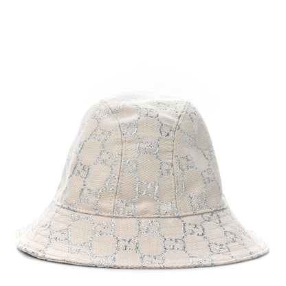 Gucci Canvas Lame GG Monogram Bucket Hat S Gardenia Silver 1 of 9