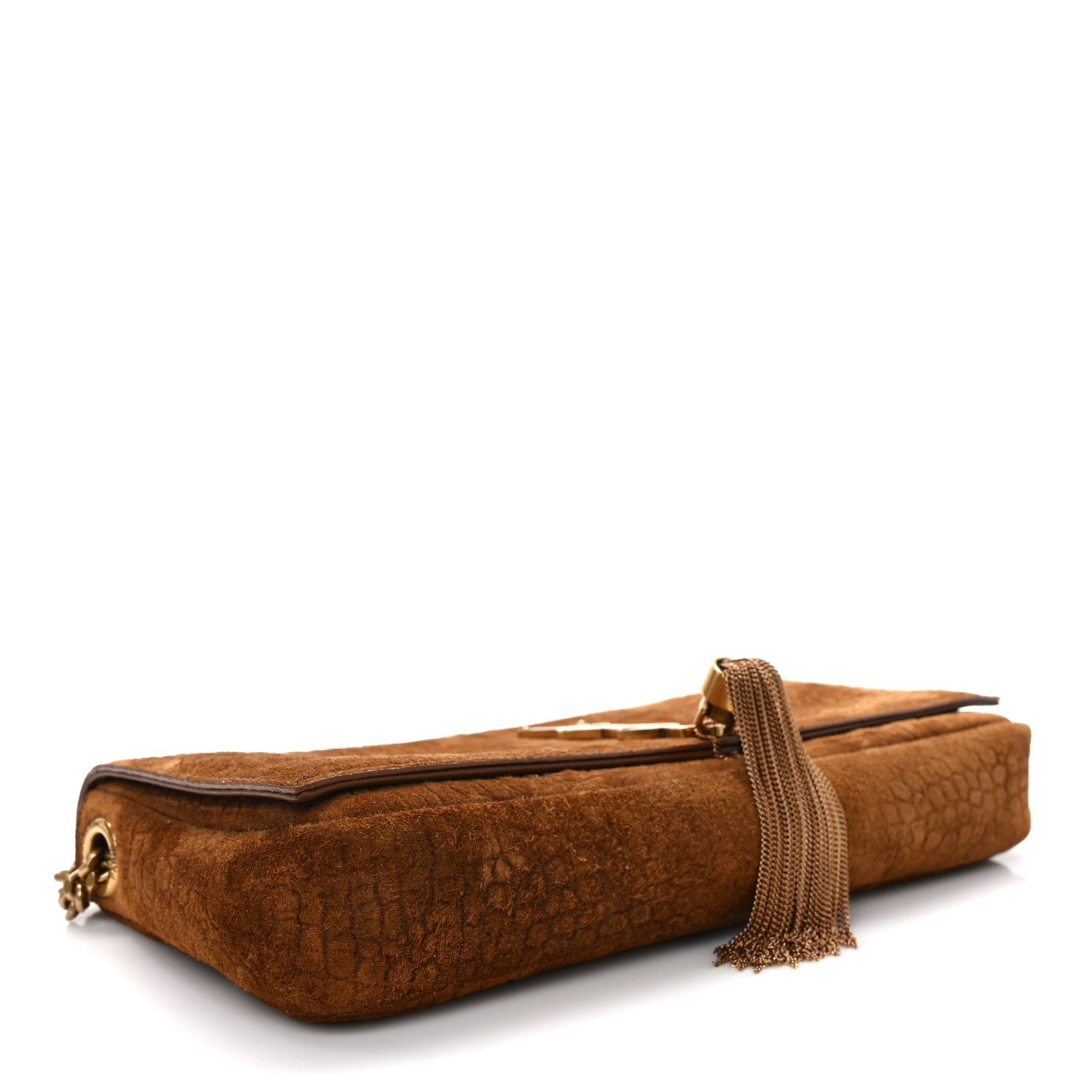 Saint Laurent Crocodile Embossed Suede Monogram Tassel Kate 99 Tan 4 of 13