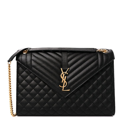 Saint Laurent Grain De Poudre Textured Mixed Matelasse Large Triquilt Monogram Satchel Black 1 of 12