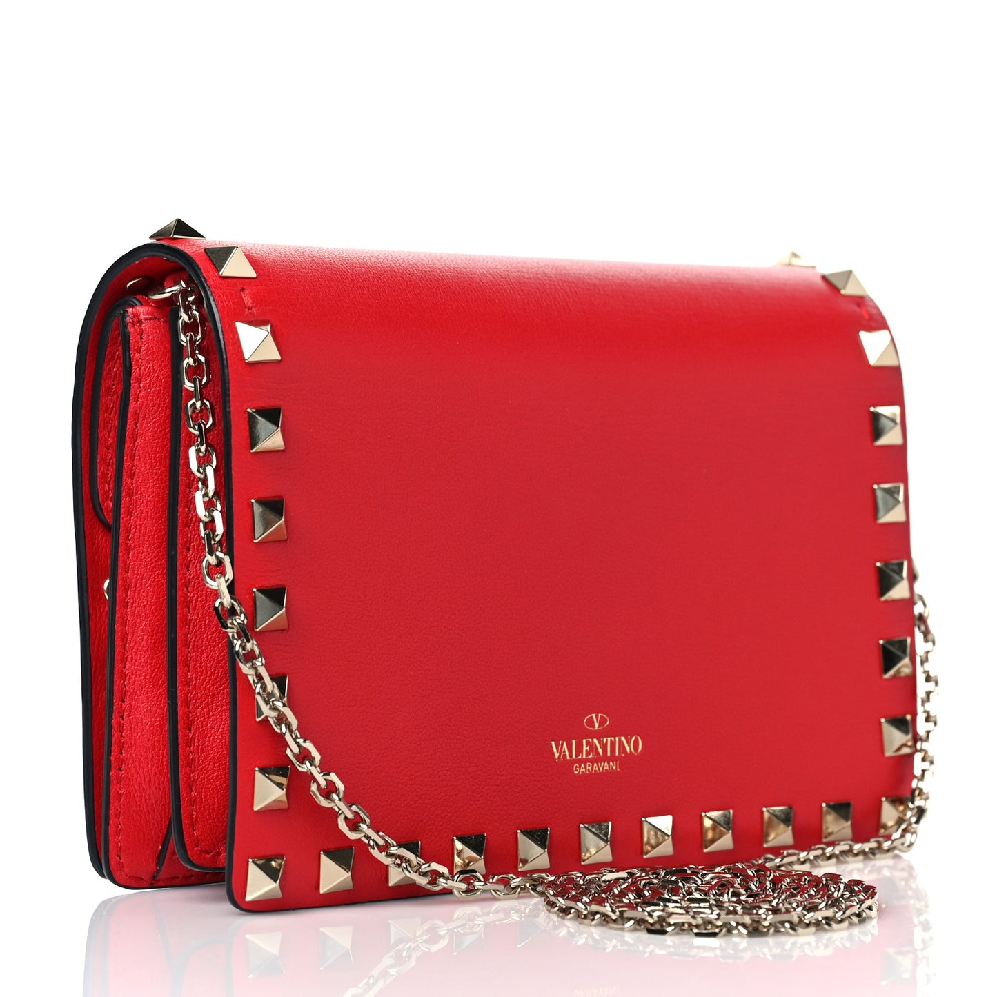 Vitello Rockstud Wallet On Chain Rouge Pur