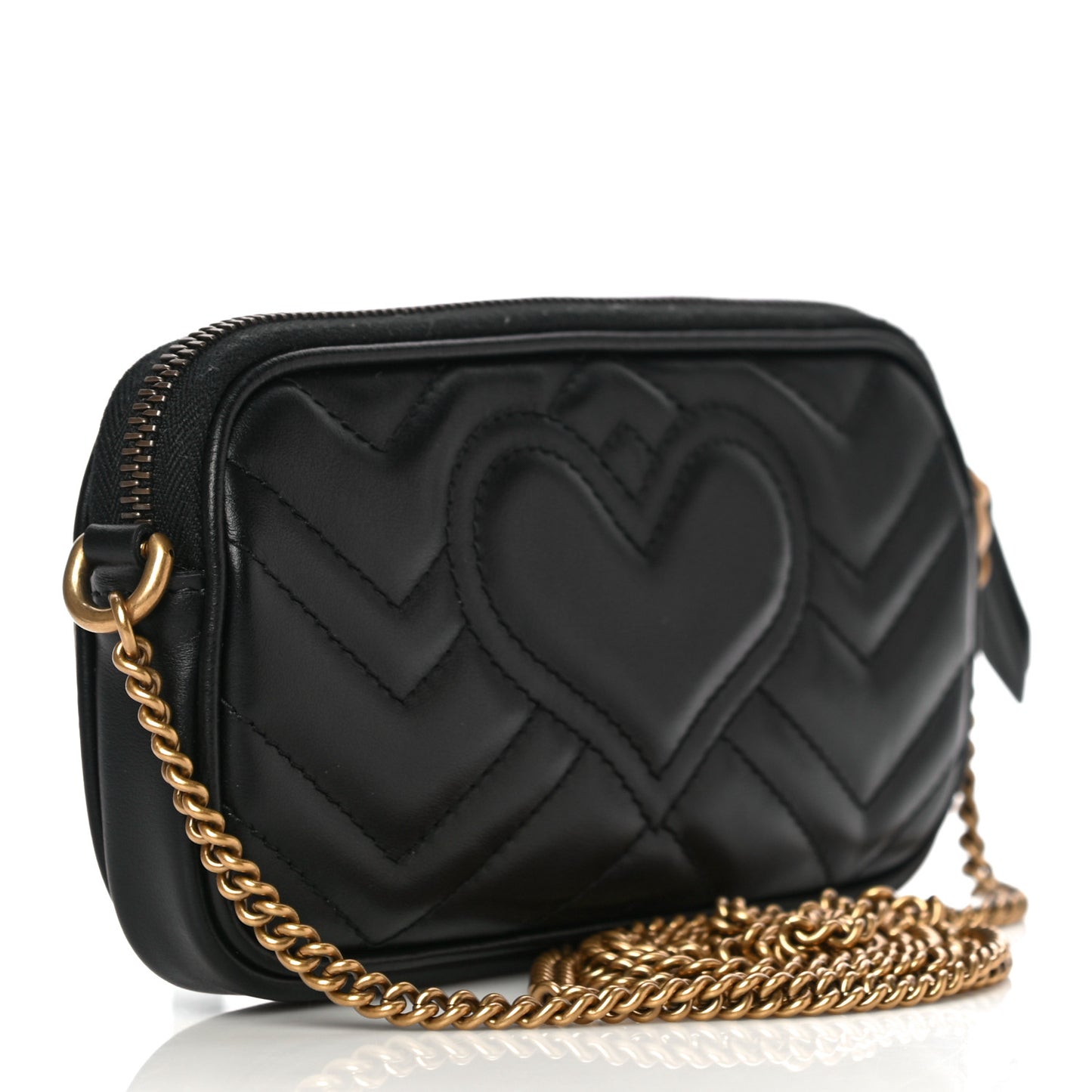 Calfskin Matelasse Mini GG Marmont Chain Crossbody Bag Black
