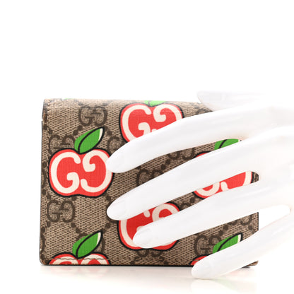 Gucci GG Supreme Monogram Apple Card Case Wallet Beige Multicolor Lobster Red 2 of 11