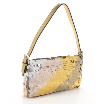 Fendi Sequin Paillettes Vitello Laminato Striped Baguette 1997 Oro Sfumato 3 of 14