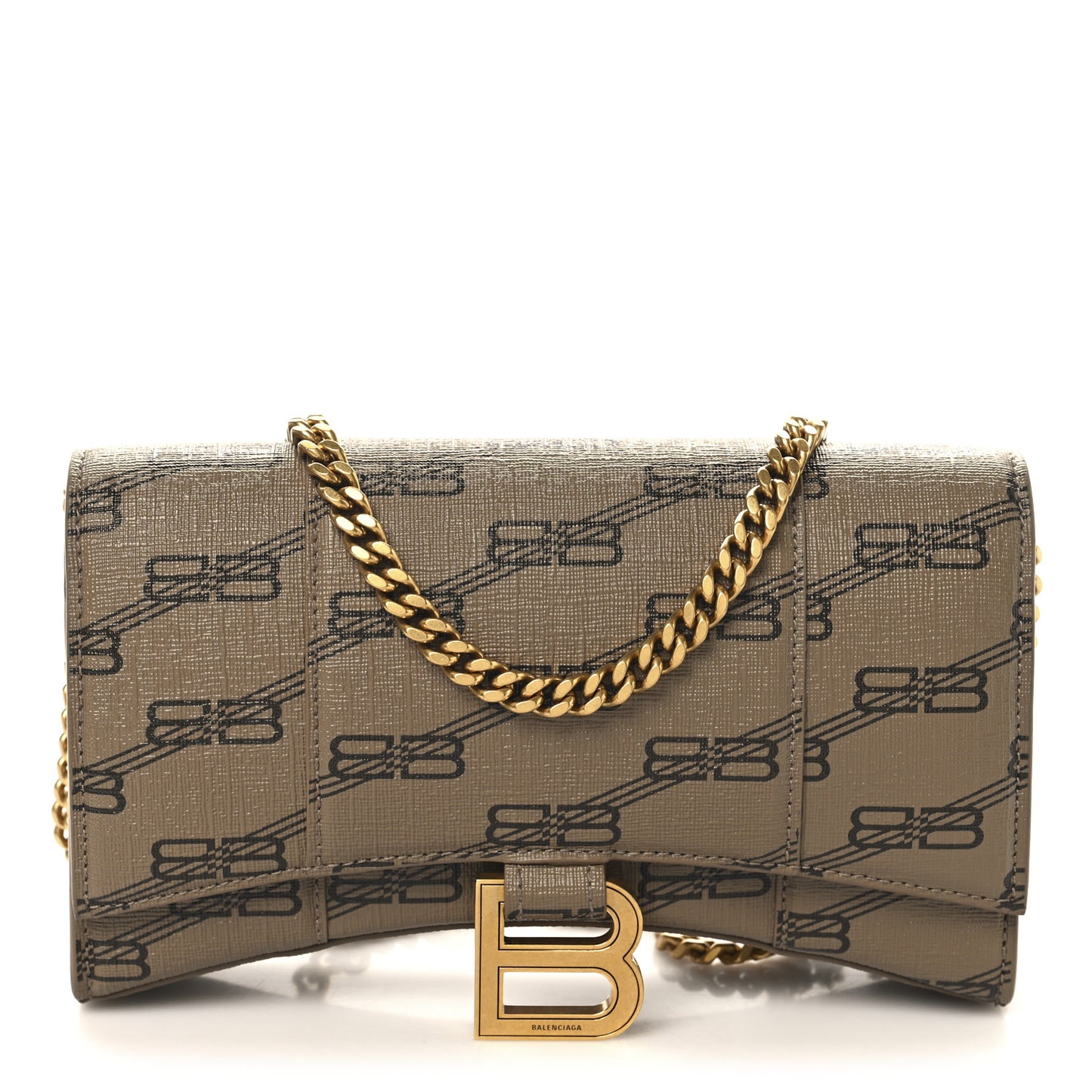 Coated Canvas BB Monogram Hourglass Chain Bag Beige Brown